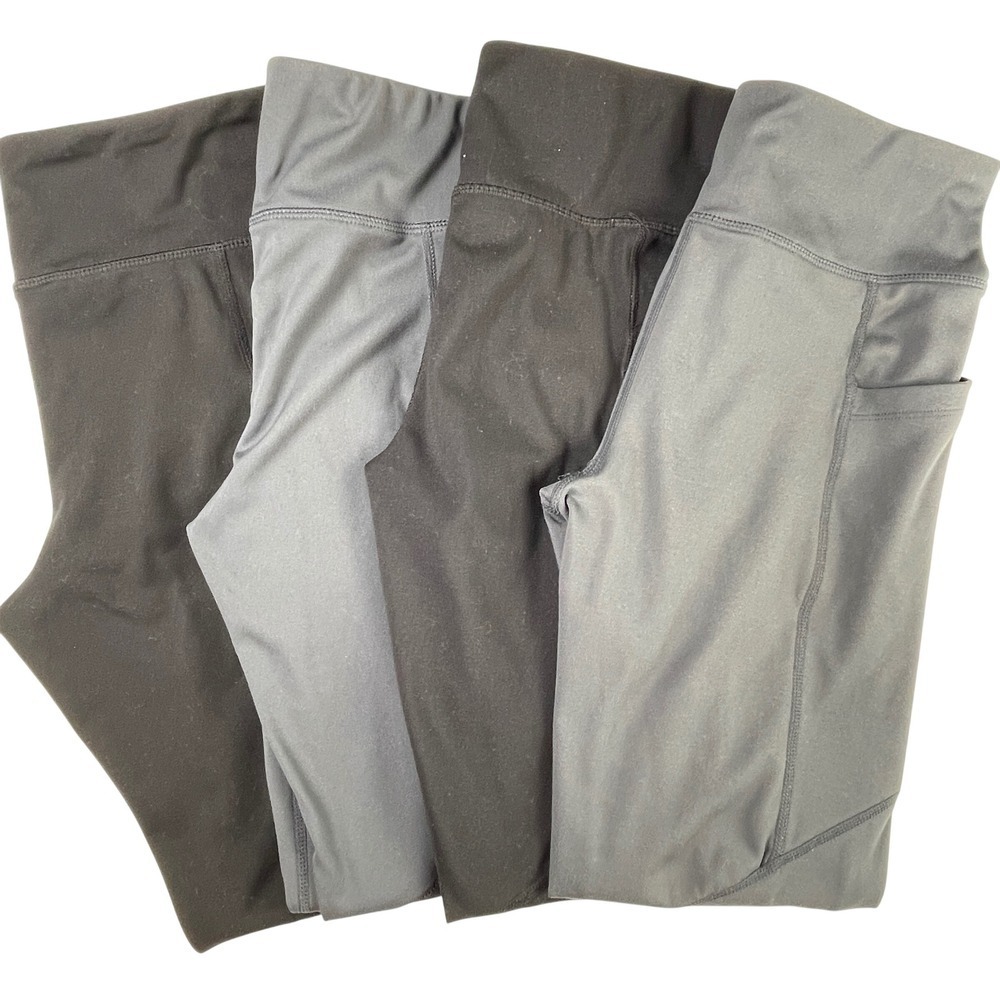 32 Degrees Kids L 14/16 Heat Leggings 4 Pack Black Gray Thermal Pockets